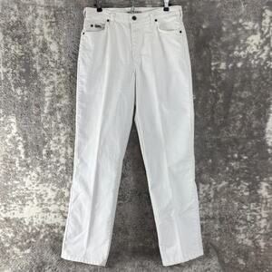 Lee Size 10 Relaxed Straight Leg Denim Jeans Pants White Button Zip Pocket